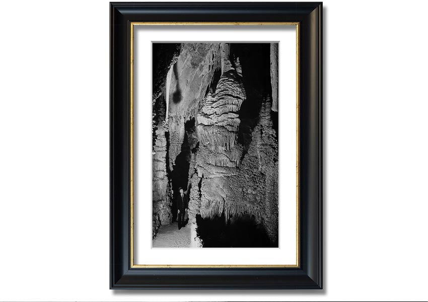 Framed print of Ansel Adams' Carlsbad Caverns National Park, showcasing stunning natural formations in a stylish frame.