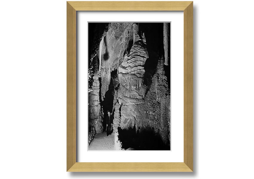Framed print of Ansel Adams' Carlsbad Caverns National Park, showcasing stunning natural formations in a stylish frame.
