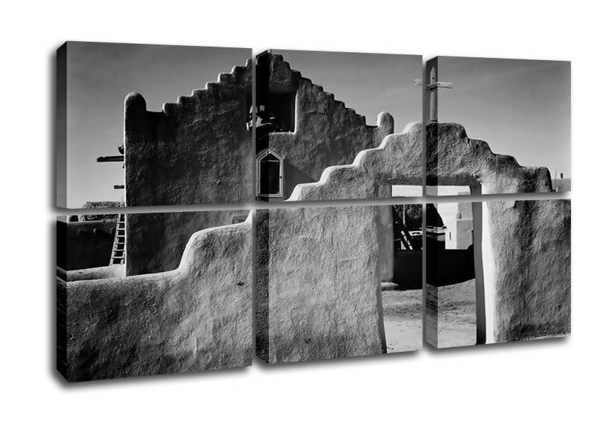 Ansel Adams' Church in Taos Pueblo, New Mexico 2 canvas print mounted on a 44mm box frame, showcasing intricate details and vibrant colors.