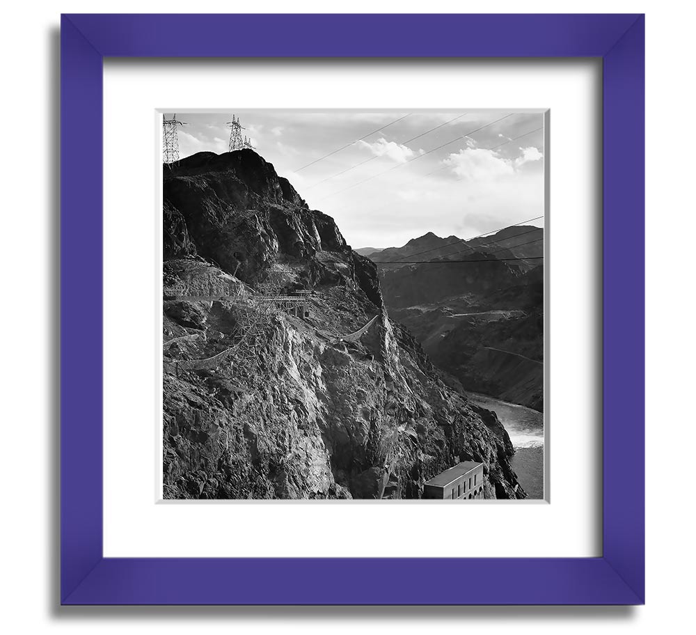 Framed print of Ansel Adams' Cliffs Above Boulder Dam, showcasing stunning cliffs and serene waters.