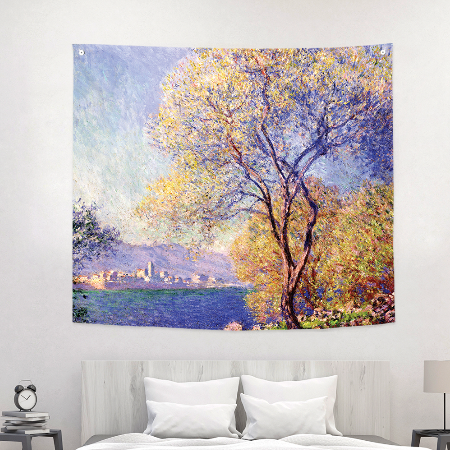 Fabric poster of Antibes seen from the Salis garden by Monet, showcasing vibrant colors and intricate details.