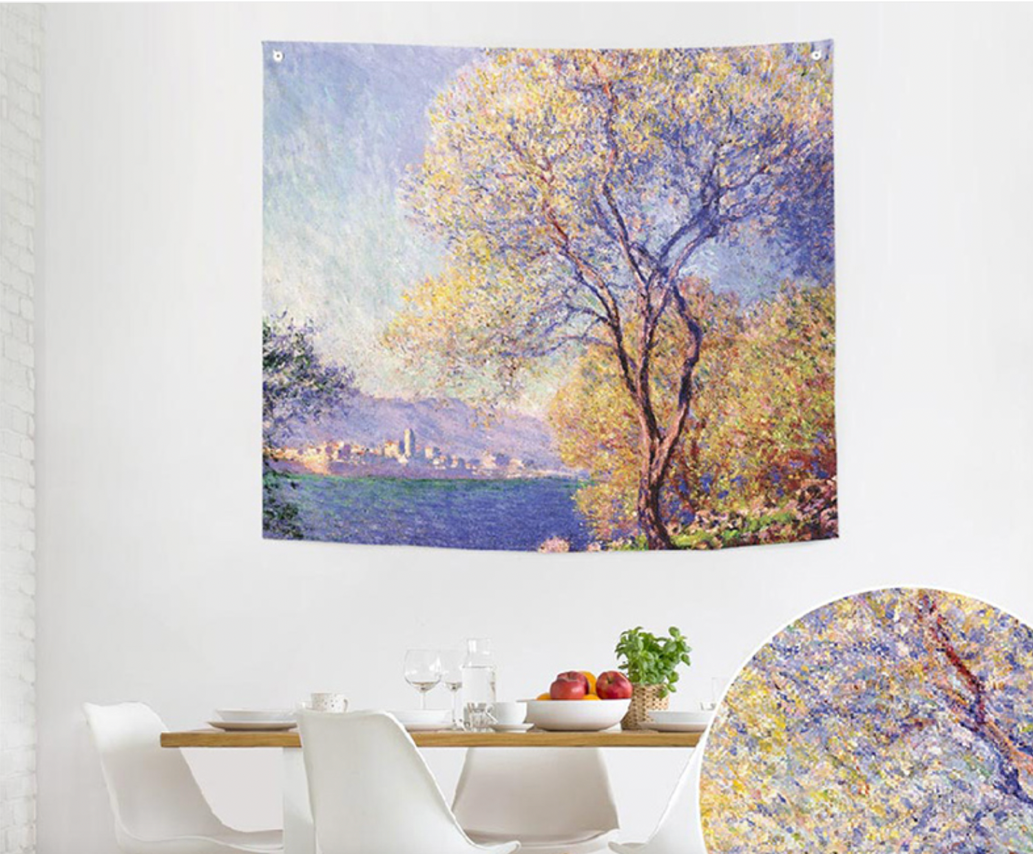 Fabric poster of Antibes seen from the Salis garden by Monet, showcasing vibrant colors and intricate details.