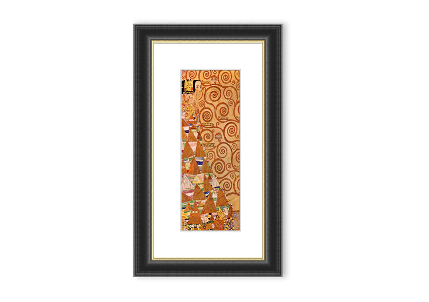 Framed print of 'Anticipation' by Klimt, showcasing intricate patterns and vibrant colors, ready to hang.