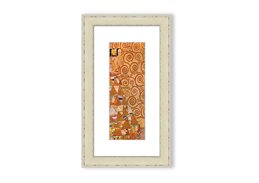 Framed print of 'Anticipation' by Klimt, showcasing intricate patterns and vibrant colors, ready to hang.