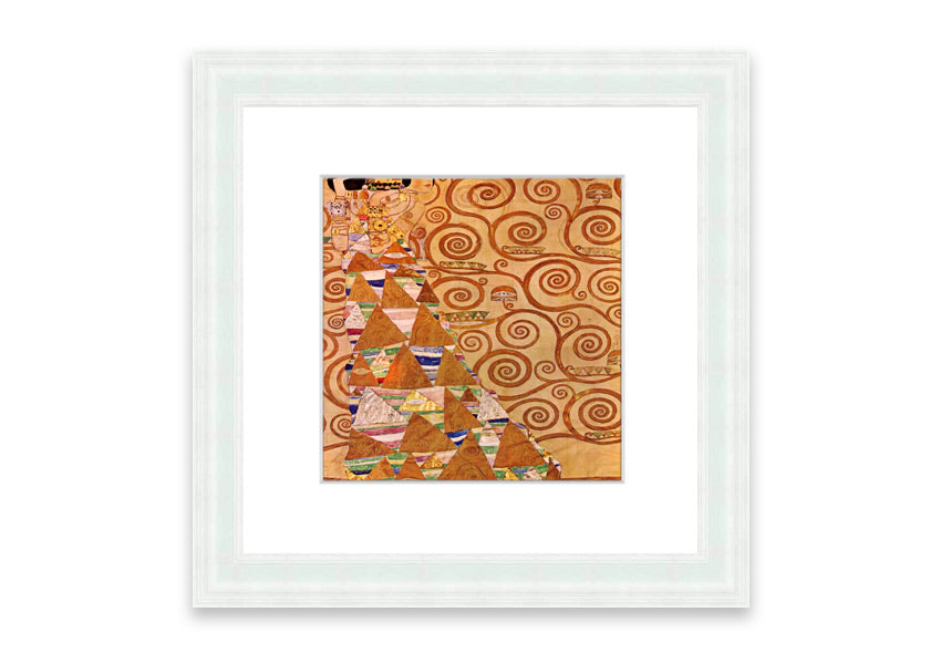 Framed print of 'Anticipation' by Klimt, showcasing intricate patterns and vibrant colors, ready to hang.
