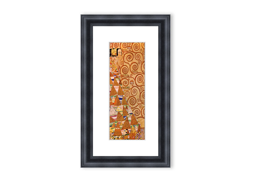 Framed print of 'Anticipation' by Klimt, showcasing intricate patterns and vibrant colors, ready to hang.