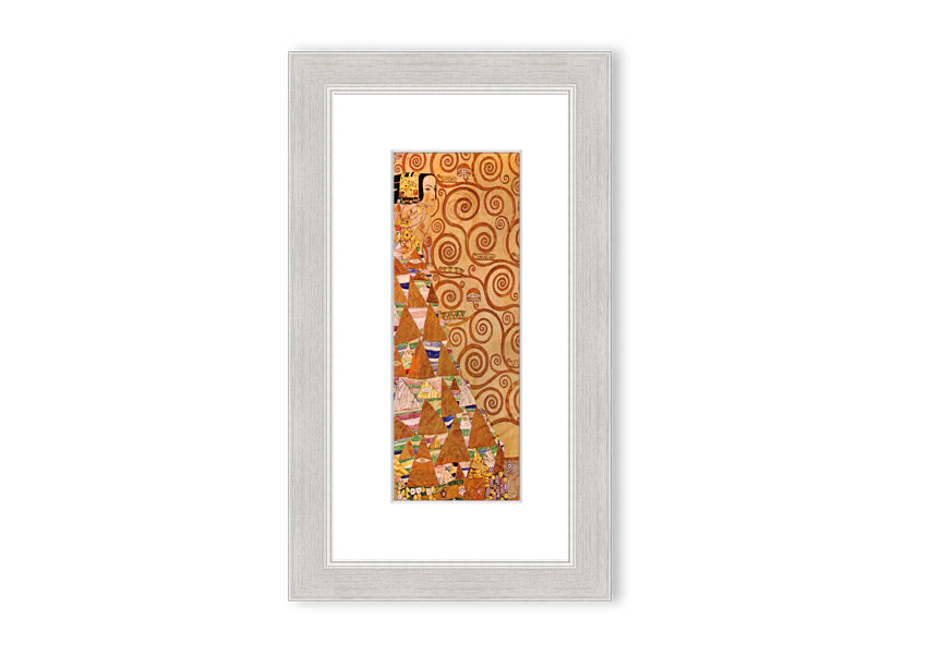 Framed print of 'Anticipation' by Klimt, showcasing intricate patterns and vibrant colors, ready to hang.