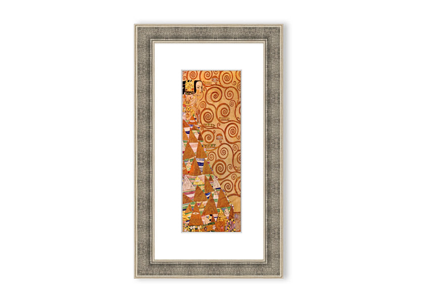 Framed print of 'Anticipation' by Klimt, showcasing intricate patterns and vibrant colors, ready to hang.