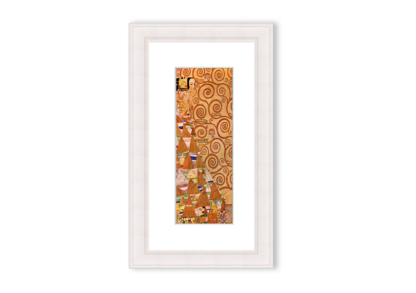 Framed print of 'Anticipation' by Klimt, showcasing intricate patterns and vibrant colors, ready to hang.