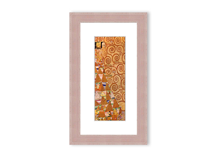 Framed print of 'Anticipation' by Klimt, showcasing intricate patterns and vibrant colors, ready to hang.