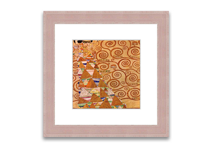 Framed print of 'Anticipation' by Klimt, showcasing intricate patterns and vibrant colors, ready to hang.