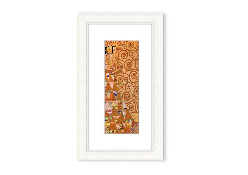 Framed print of 'Anticipation' by Klimt, showcasing intricate patterns and vibrant colors, ready to hang.