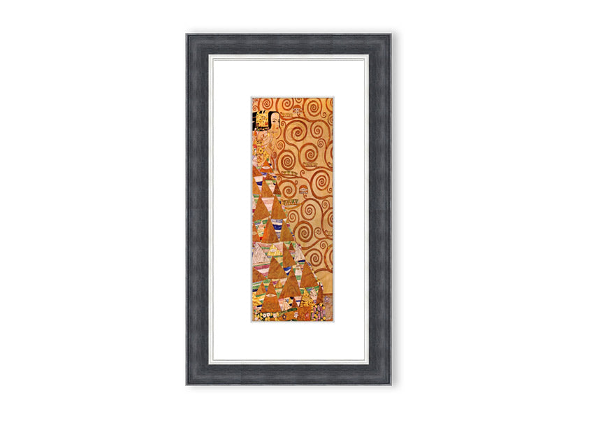 Framed print of 'Anticipation' by Klimt, showcasing intricate patterns and vibrant colors, ready to hang.
