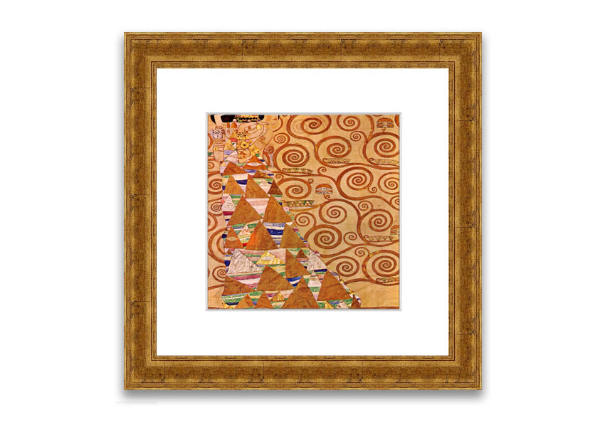 Framed print of 'Anticipation' by Klimt, showcasing intricate patterns and vibrant colors, ready to hang.