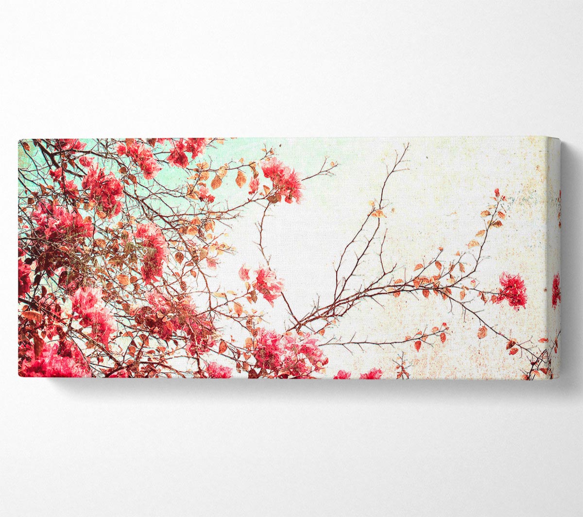 Antique Cherry Blossom canvas art mounted on a 44mm box frame, featuring delicate pink cherry blossoms on a serene background.