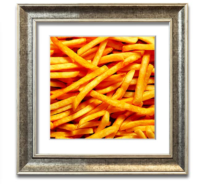 Any One For Chips Square Framed Print in a stylish frame, showcasing a fun food-themed design.