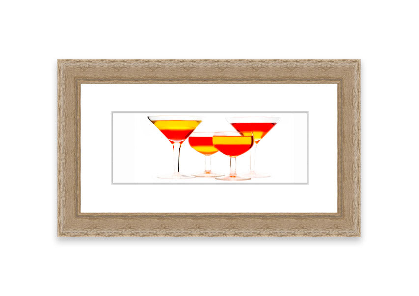 Framed print titled 'Anyone For Cocktails' showcasing vibrant cocktail-themed artwork, available in various frame colors.