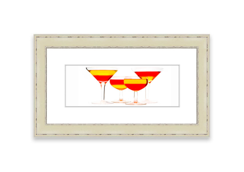 Framed print titled 'Anyone For Cocktails' showcasing vibrant cocktail-themed artwork, available in various frame colors.