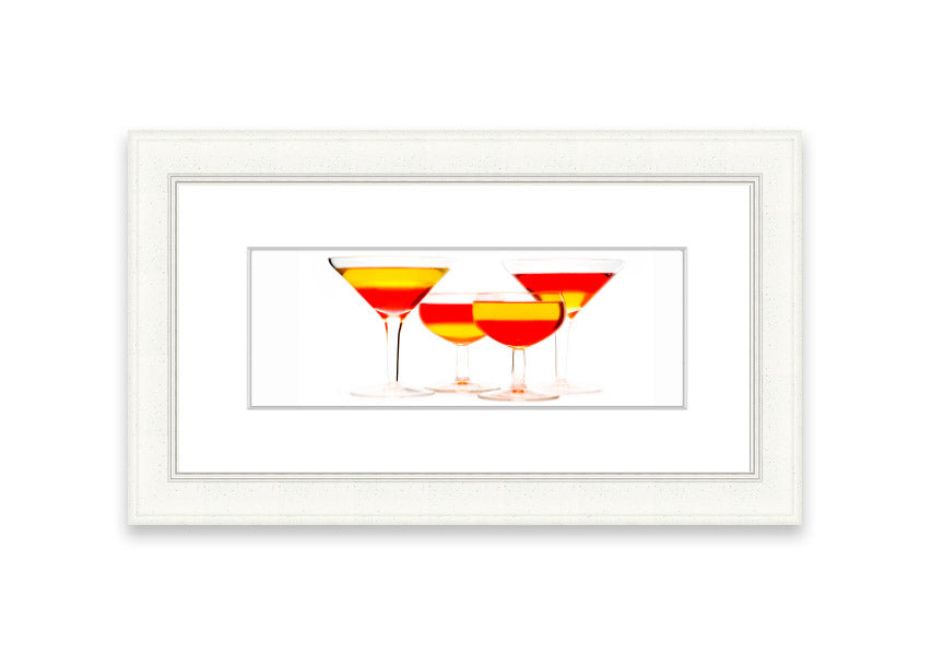 Framed print titled 'Anyone For Cocktails' showcasing vibrant cocktail-themed artwork, available in various frame colors.
