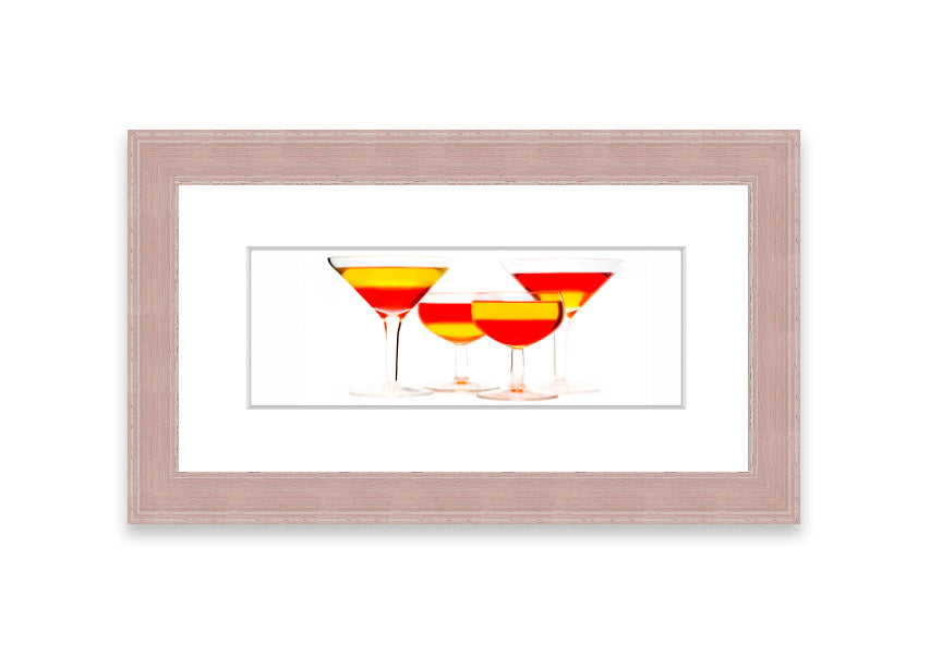 Framed print titled 'Anyone For Cocktails' showcasing vibrant cocktail-themed artwork, available in various frame colors.