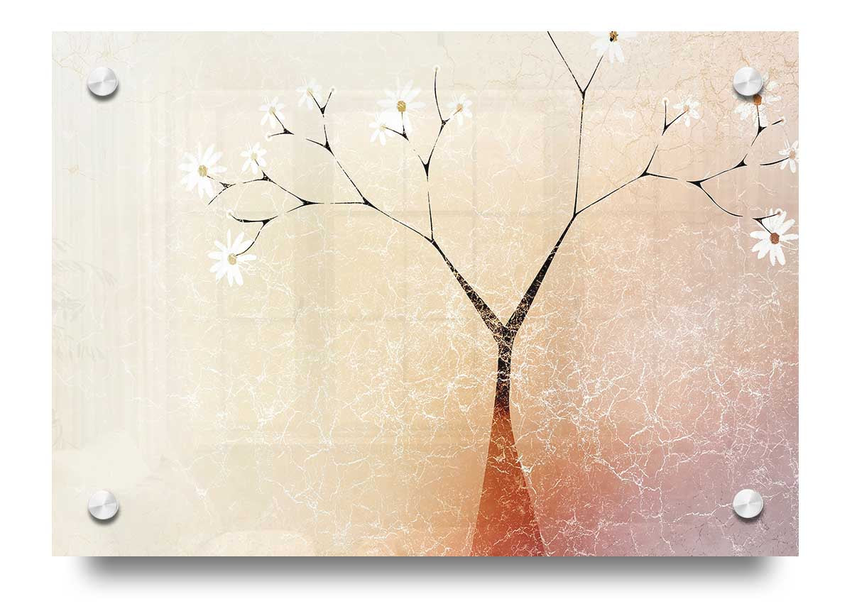 A vibrant acrylic print of an Apple Blossom Tree, showcasing delicate pink flowers against a clear background, ready to hang on a wall.