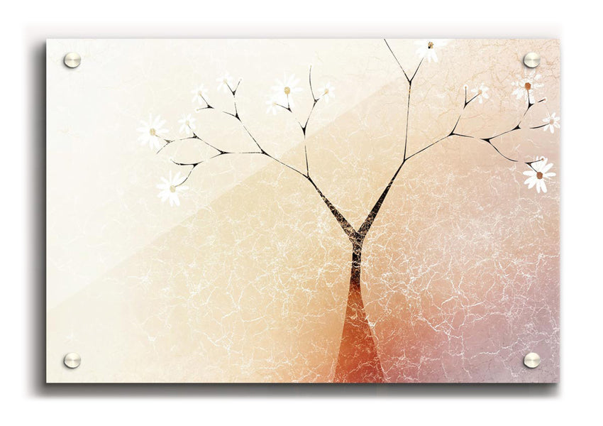 A vibrant acrylic print of an Apple Blossom Tree, showcasing delicate pink flowers against a clear background, ready to hang on a wall.