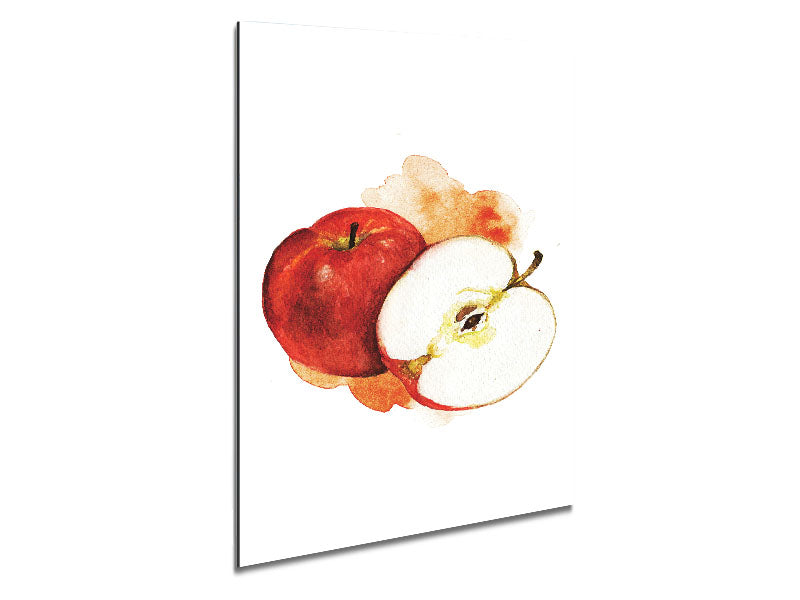 A modern Apple Half art piece printed on brushed aluminium dibond, showcasing vibrant colors and sharp details.