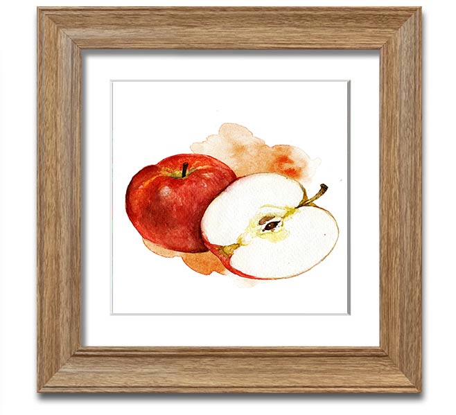 A beautifully framed print of a half apple, showcasing vibrant colors and elegant framing, ready to hang on the wall.