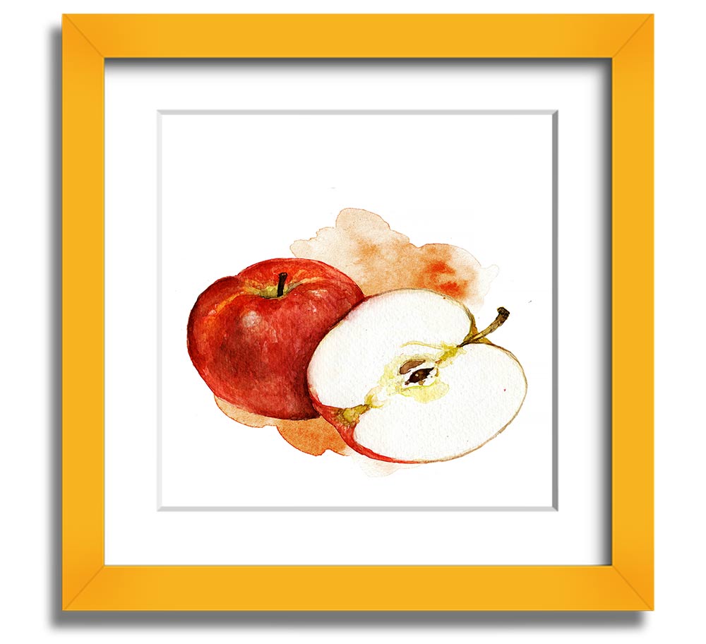 A beautifully framed print of a half apple, showcasing vibrant colors and elegant framing, ready to hang on the wall.