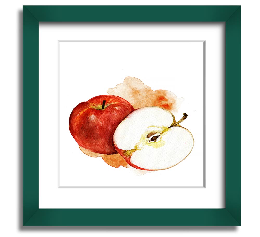 A beautifully framed print of a half apple, showcasing vibrant colors and elegant framing, ready to hang on the wall.