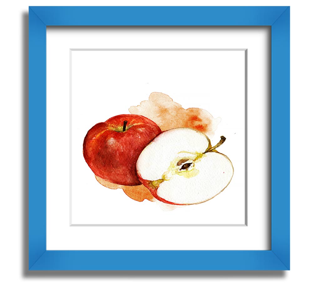 A beautifully framed print of a half apple, showcasing vibrant colors and elegant framing, ready to hang on the wall.