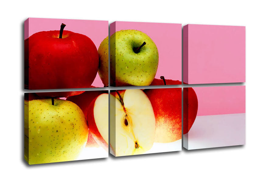 Vibrant Apple Surprise canvas art mounted on a 44mm box frame, showcasing rich red and green colors.
