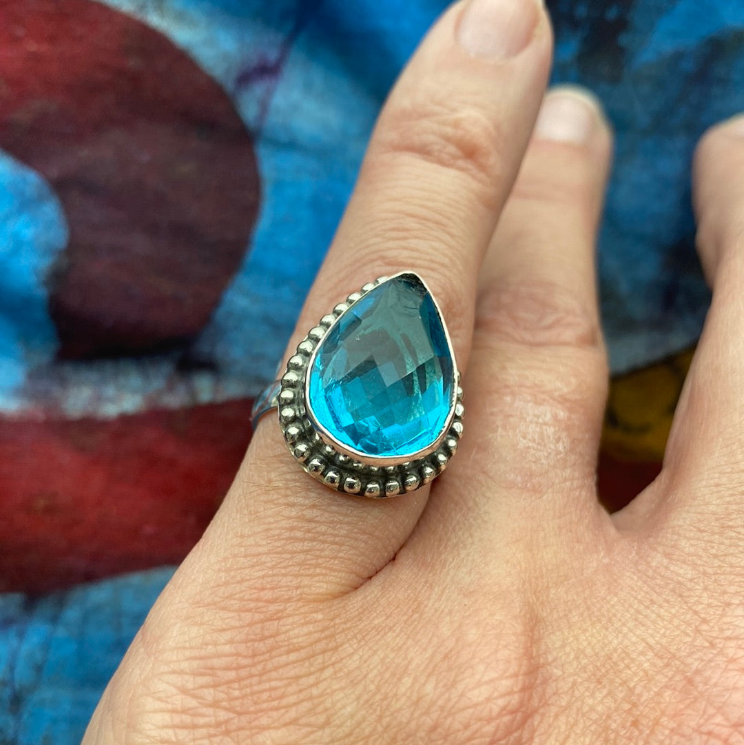 Aquamarine Sterling Silver Ring size 7.25 featuring a pale blue aquamarine stone set in an elegant sterling silver band.