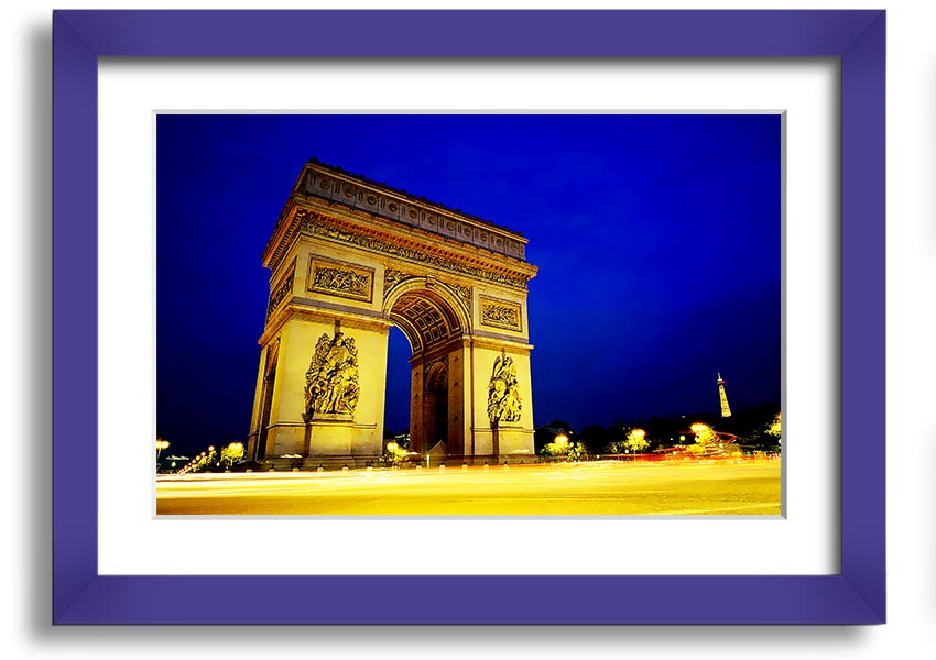 Framed print of the Arc De Triomphe, showcasing intricate details and vibrant colors, ready to hang.
