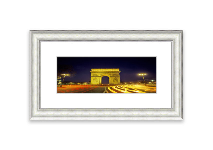 Framed print of the Arc De Triomphe 4, showcasing intricate details and vibrant colors, available in various frame options.