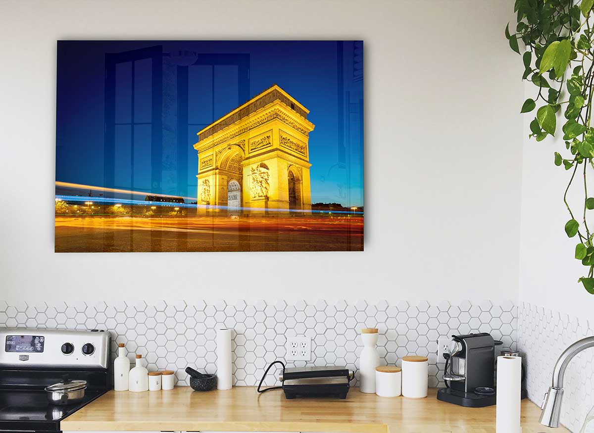 Arc De Triomphe 5 glass print showcasing modern art design with vibrant colors.