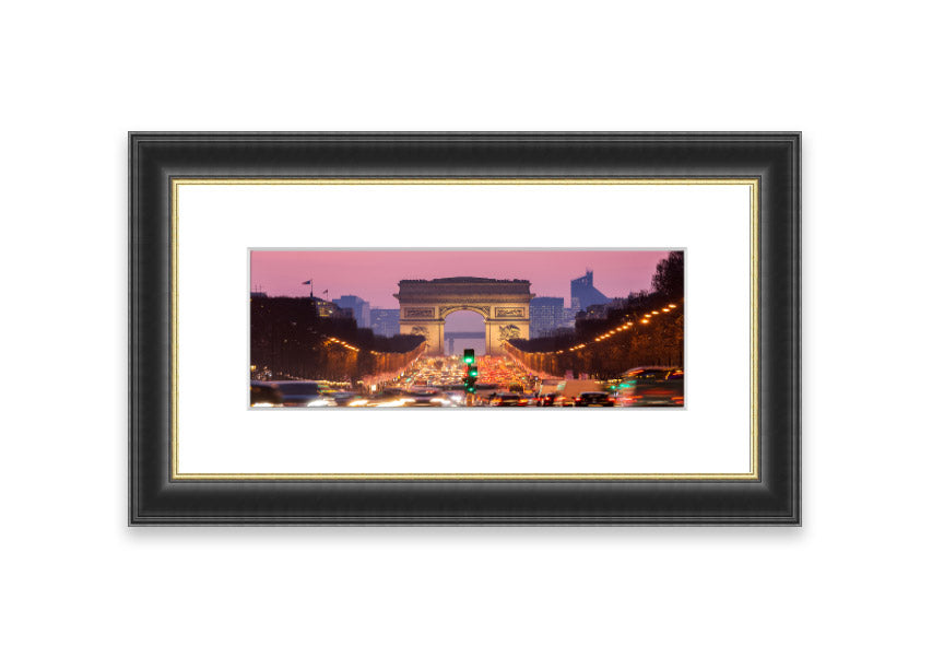 Framed print of the Arc De Triomphe 6, showcasing intricate details and vibrant colors, available in various frame colors.