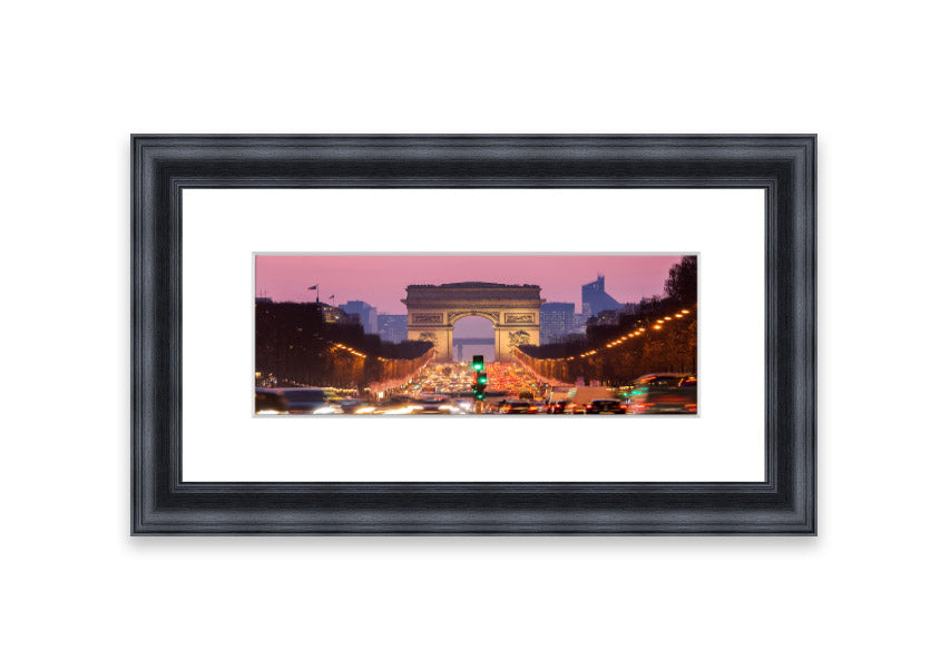 Framed print of the Arc De Triomphe 6, showcasing intricate details and vibrant colors, available in various frame colors.