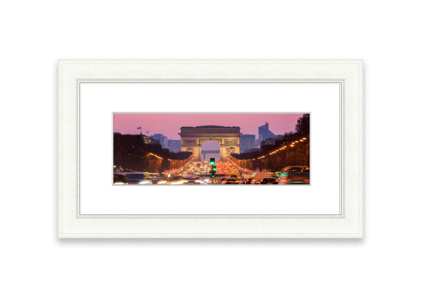 Framed print of the Arc De Triomphe 6, showcasing intricate details and vibrant colors, available in various frame colors.