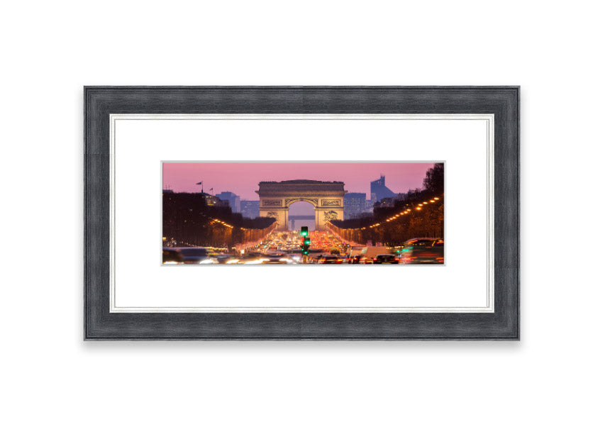 Framed print of the Arc De Triomphe 6, showcasing intricate details and vibrant colors, available in various frame colors.