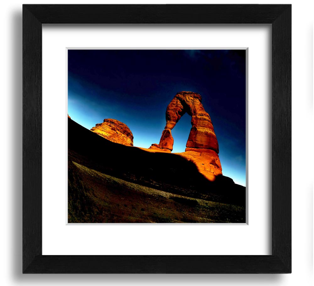Arch Rock Night Square Framed Print showcasing a stunning night landscape, framed in a stylish color, ready to hang.