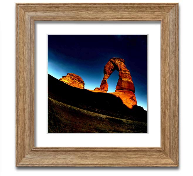 Arch Rock Night Square Framed Print showcasing a stunning night landscape, framed in a stylish color, ready to hang.
