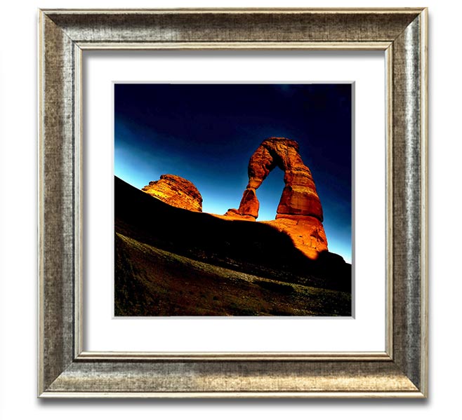 Arch Rock Night Square Framed Print showcasing a stunning night landscape, framed in a stylish color, ready to hang.
