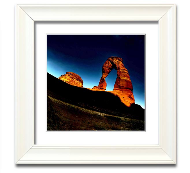 Arch Rock Night Square Framed Print showcasing a stunning night landscape, framed in a stylish color, ready to hang.