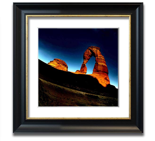 Arch Rock Night Square Framed Print showcasing a stunning night landscape, framed in a stylish color, ready to hang.