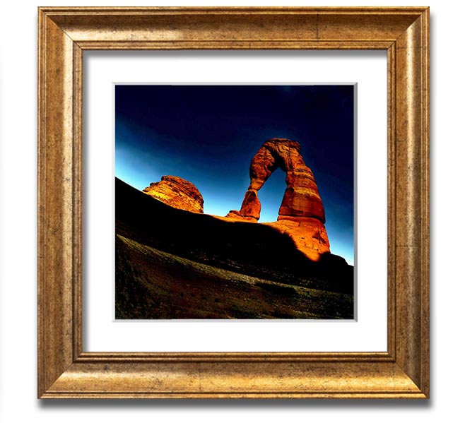 Arch Rock Night Square Framed Print showcasing a stunning night landscape, framed in a stylish color, ready to hang.