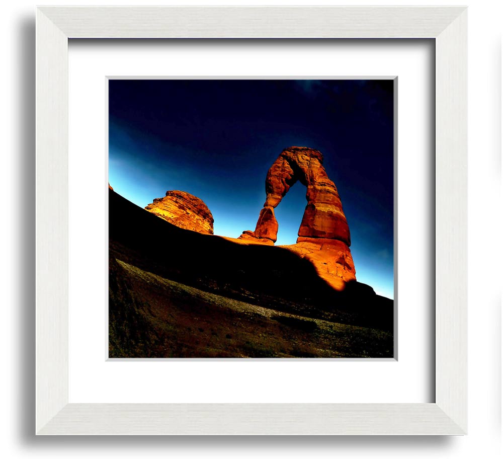 Arch Rock Night Square Framed Print showcasing a stunning night landscape, framed in a stylish color, ready to hang.