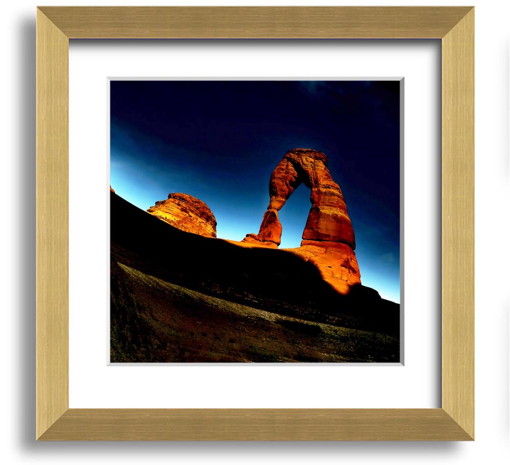 Arch Rock Night Square Framed Print showcasing a stunning night landscape, framed in a stylish color, ready to hang.