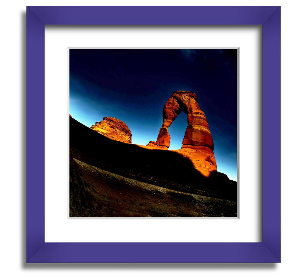 Arch Rock Night Square Framed Print showcasing a stunning night landscape, framed in a stylish color, ready to hang.