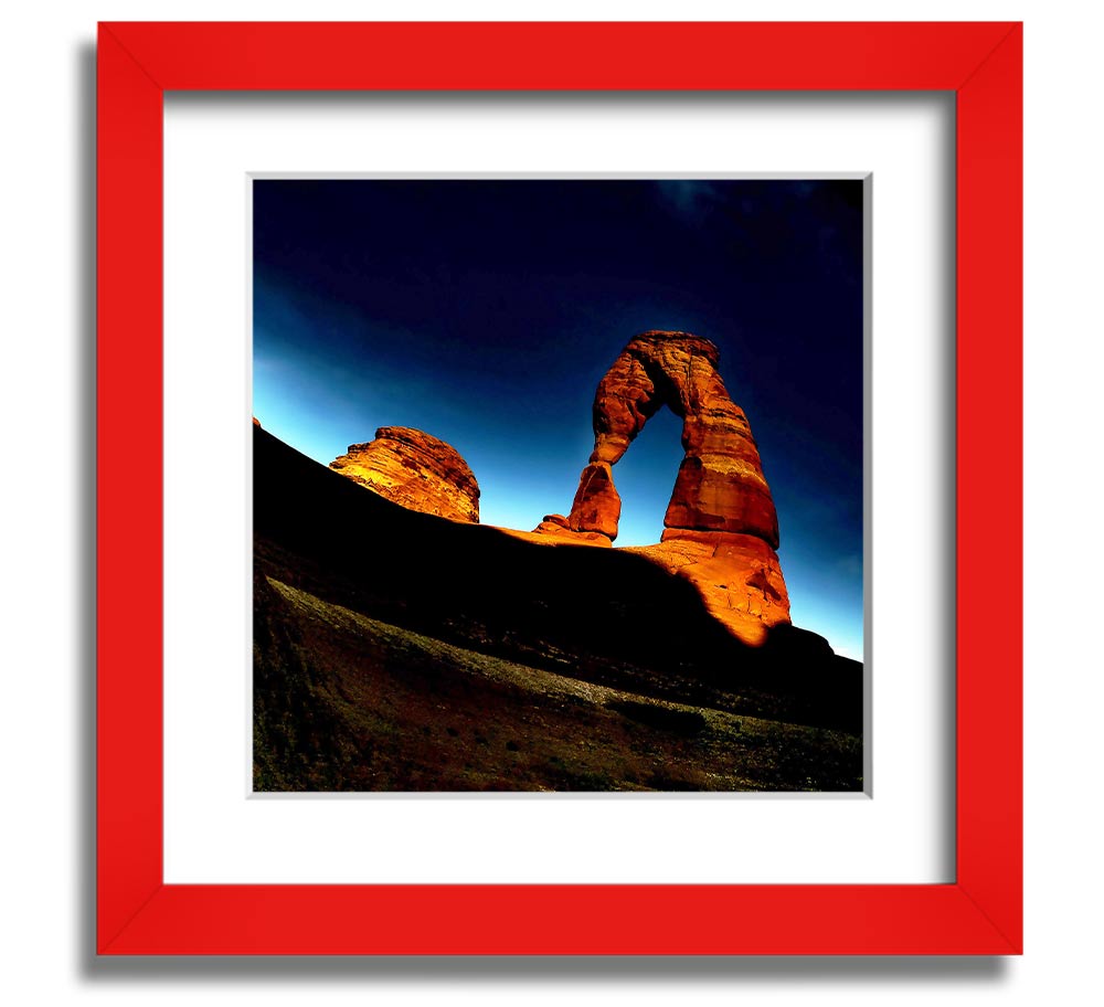 Arch Rock Night Square Framed Print showcasing a stunning night landscape, framed in a stylish color, ready to hang.